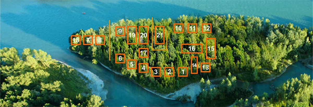 Аэрофотоснимок хутора Кедровый — расположение домов и инфраструктуры на острове